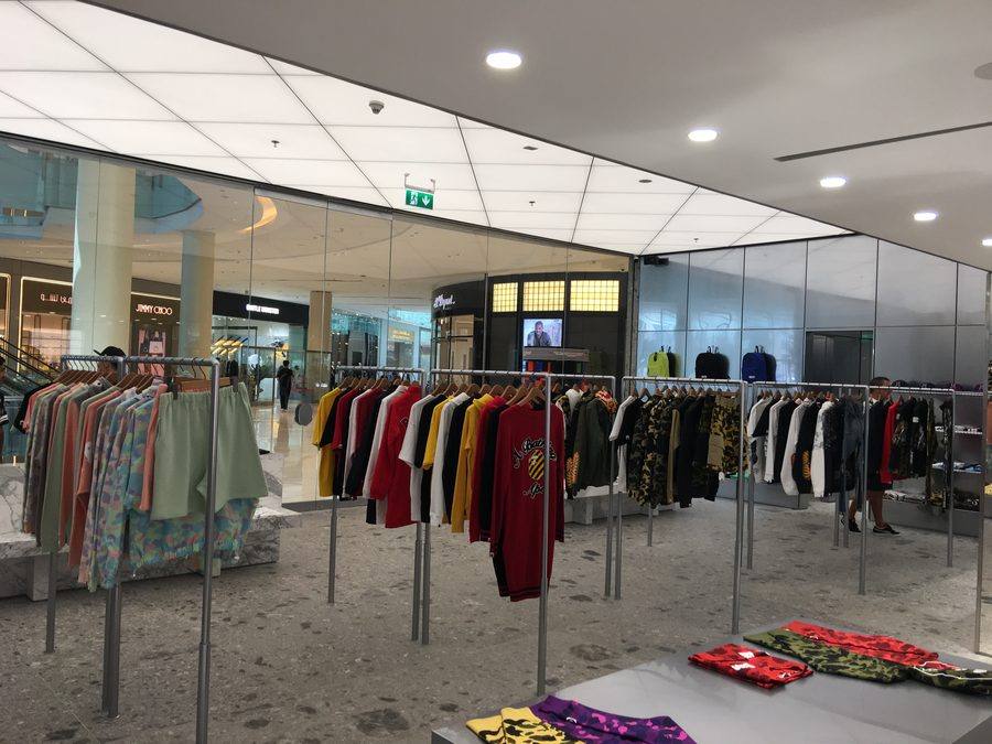 A Bathing Ape Dubai Mall — Seasonal Rack Display