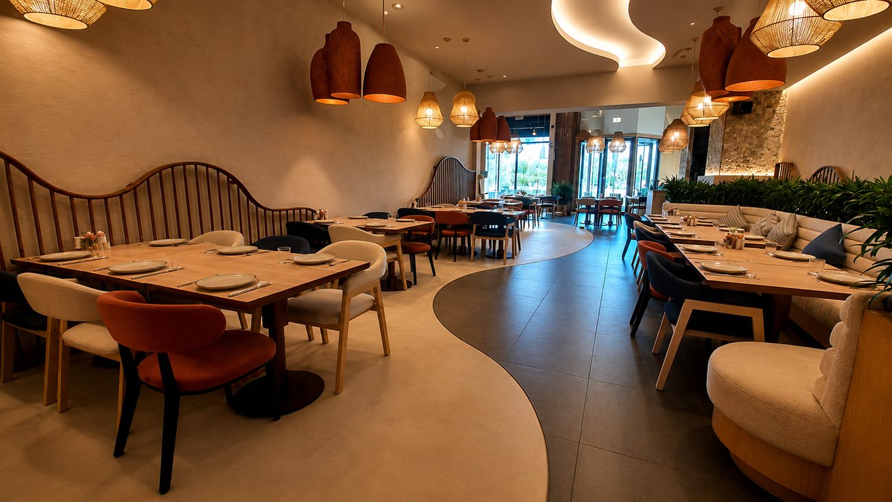 Awani main dining room, Dubai Hills Mall by Davies Group UAE