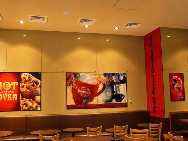 Cinnabon dining area, backlit graphics, by Davies Group UAE