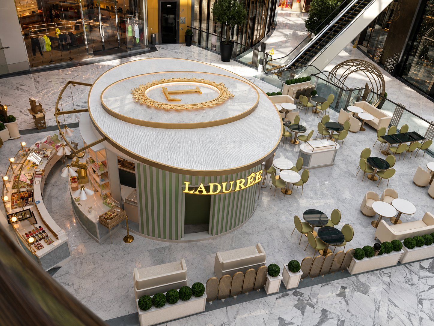 Ladurée wreath medallion by the escalators, Fashion Avenue by Davies Group UAE