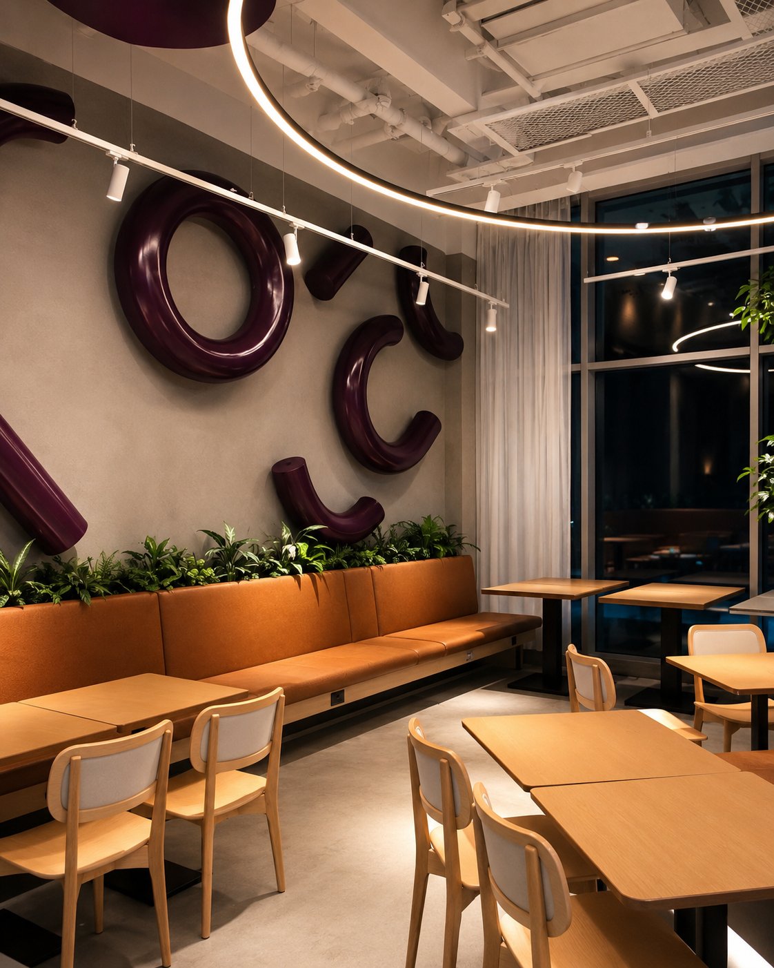 MORE Cafe Purple Wall Sculpture and Booth Seating, Dubai World Trade Centre