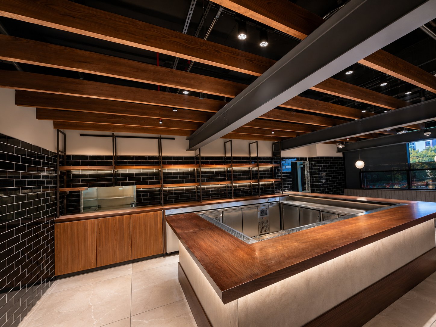 Pitfire Pizza open kitchen prep counter