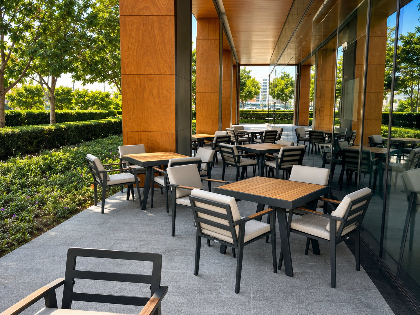 Pitfire Pizza outdoor terrace seating by Davies Group UAE