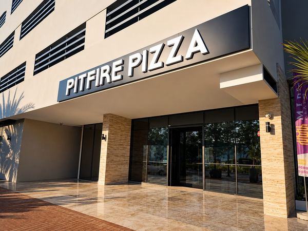 Pitfire Pizza storefront signage, JVC, by Davies Group UAE