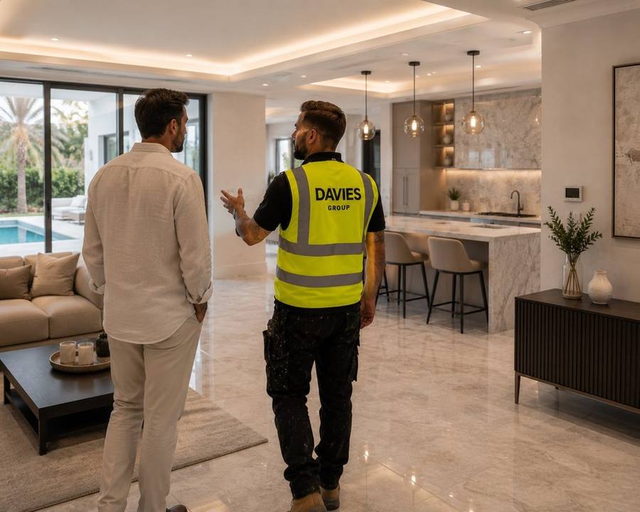 Davies Group site manager consulting with a homeowner during a villa renovation