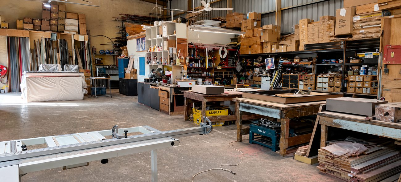 Davies Group Workshop — Workbenches & Gantry Press