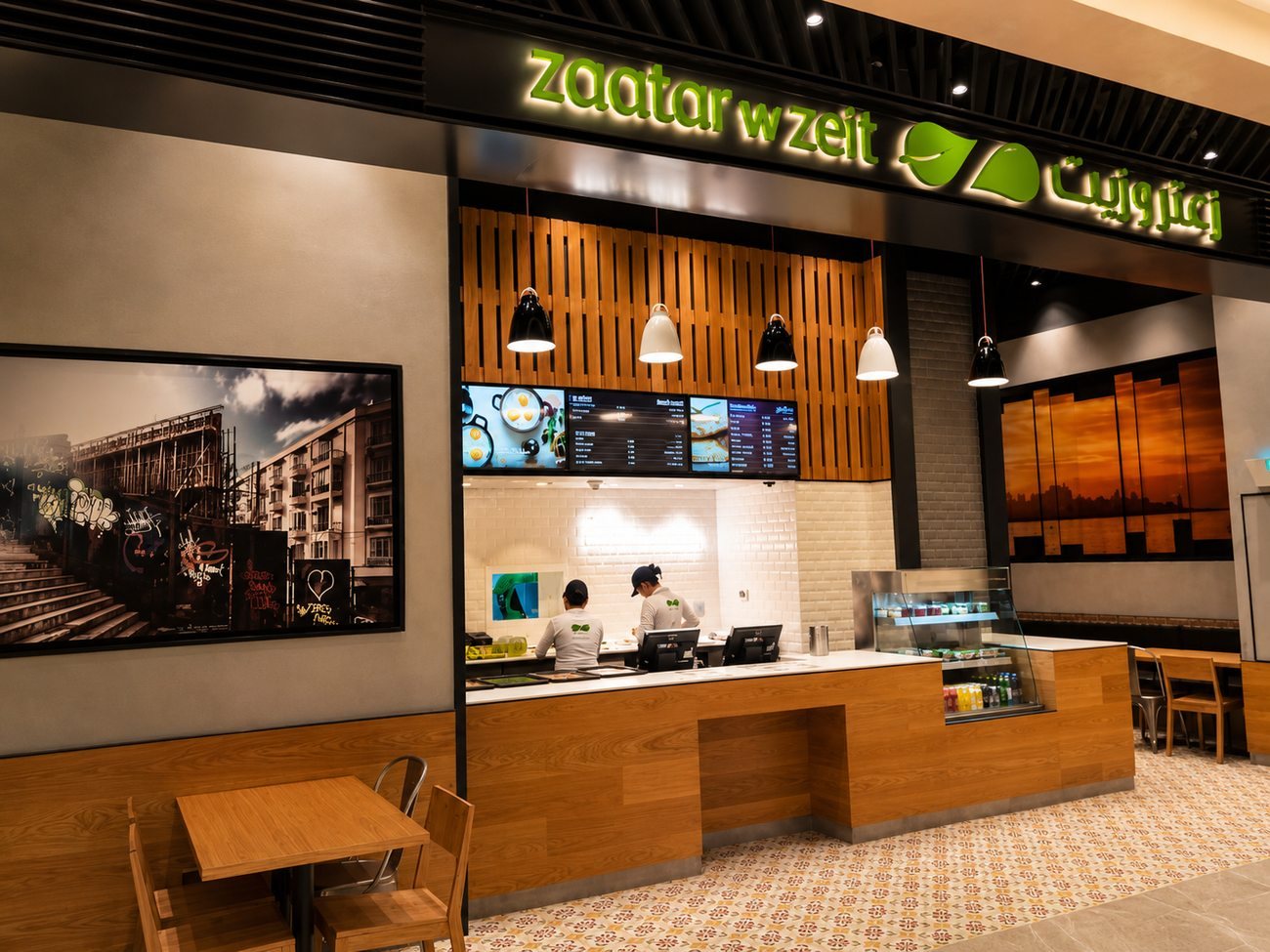 Zaatar w Zeit storefront facade and fascia signage, The Dubai Mall
